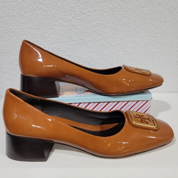 Tory Burch Georgia Pump Size 8, 35mm Heels Patent Leather Brown Cuoio - Picture 8 of 14